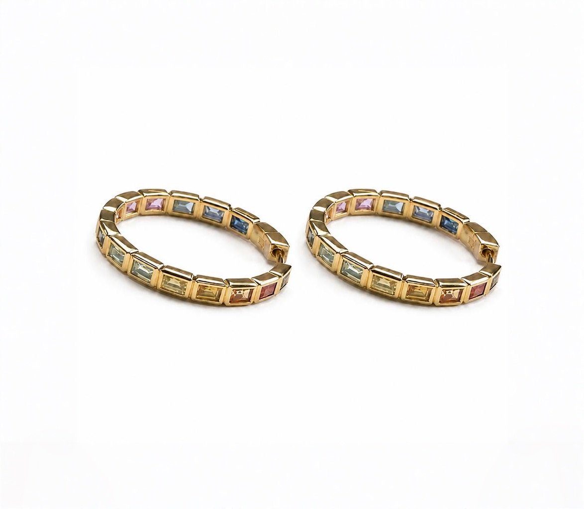 Multicolor Emerald Cut Hoops