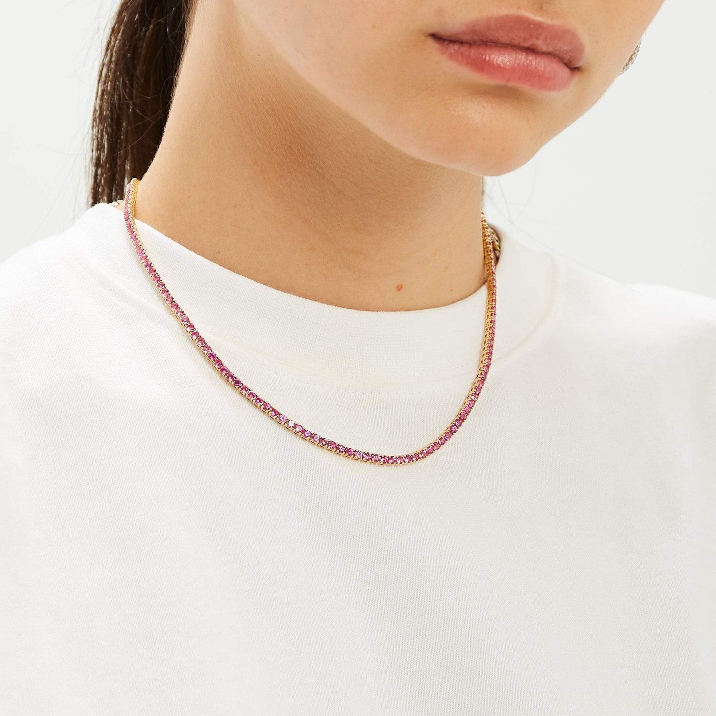 Pink Sapphire Tennis Necklace