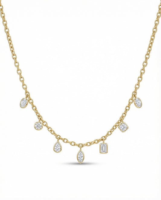 GOLD MULTI STONE UMLAUT NECKLACE