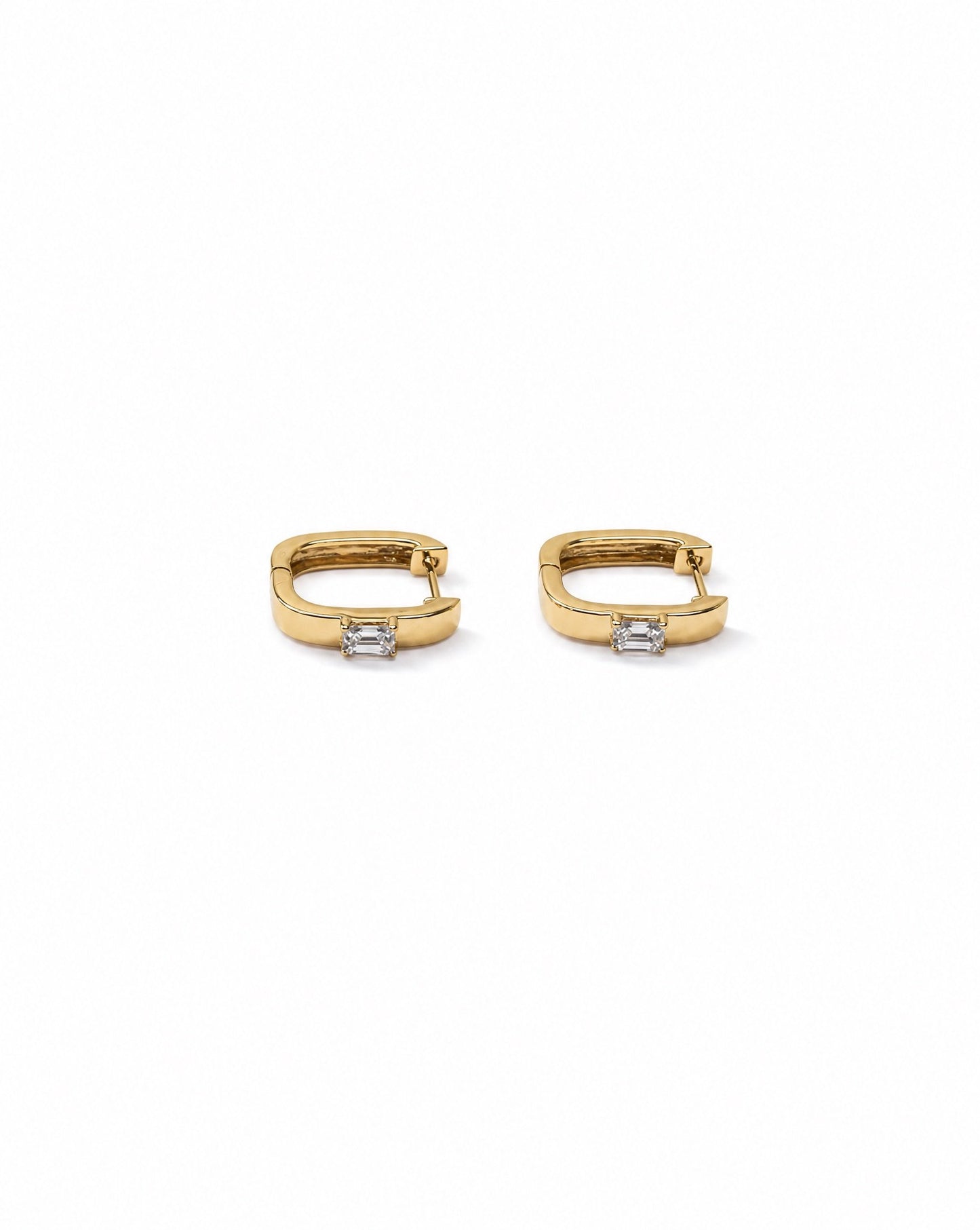 Square Emerald Huggie Earrings