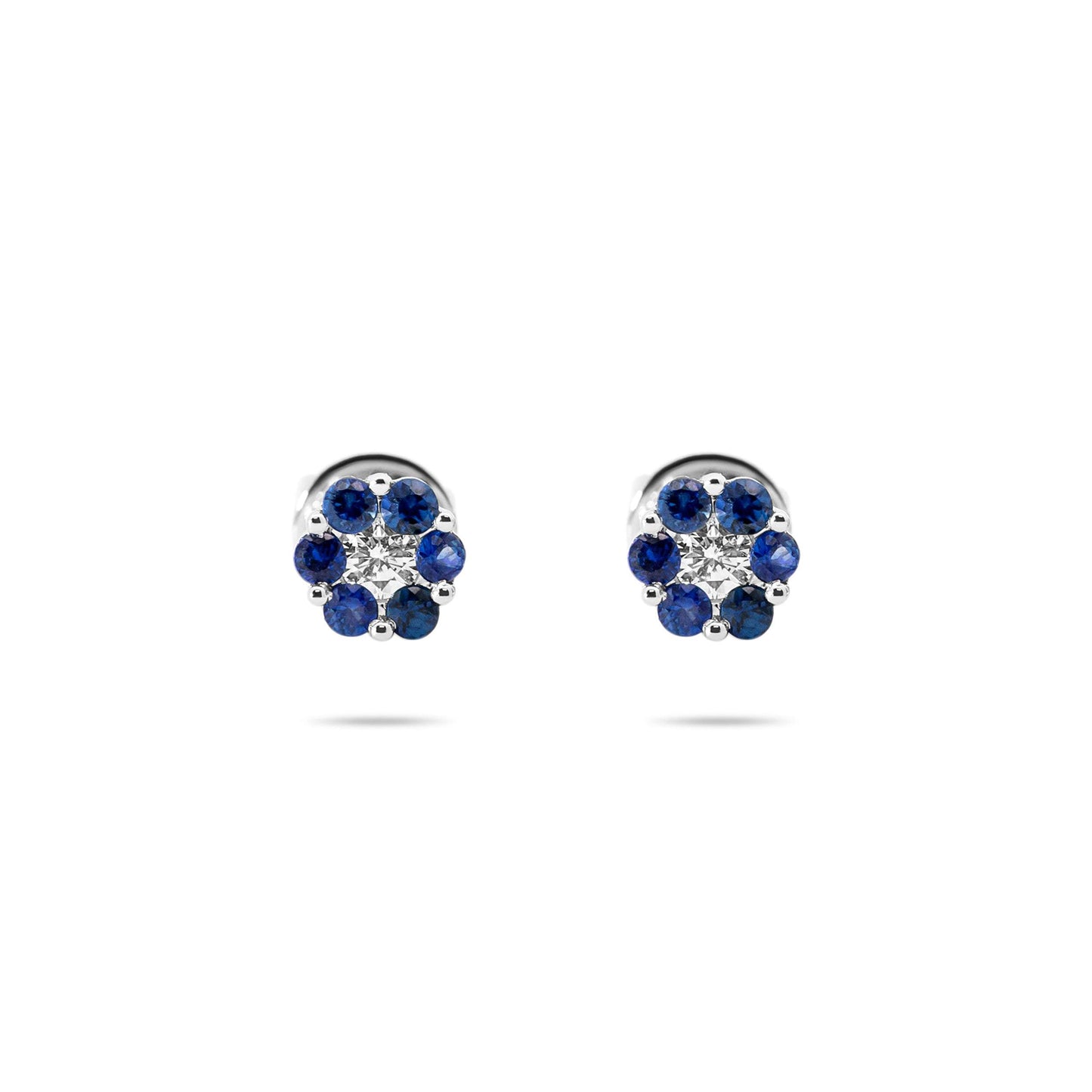 Blue Sapphire Flower Stud Earrings
