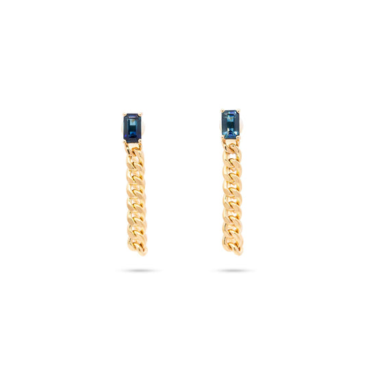 Sapphire Cuban Chain Drop Earrings