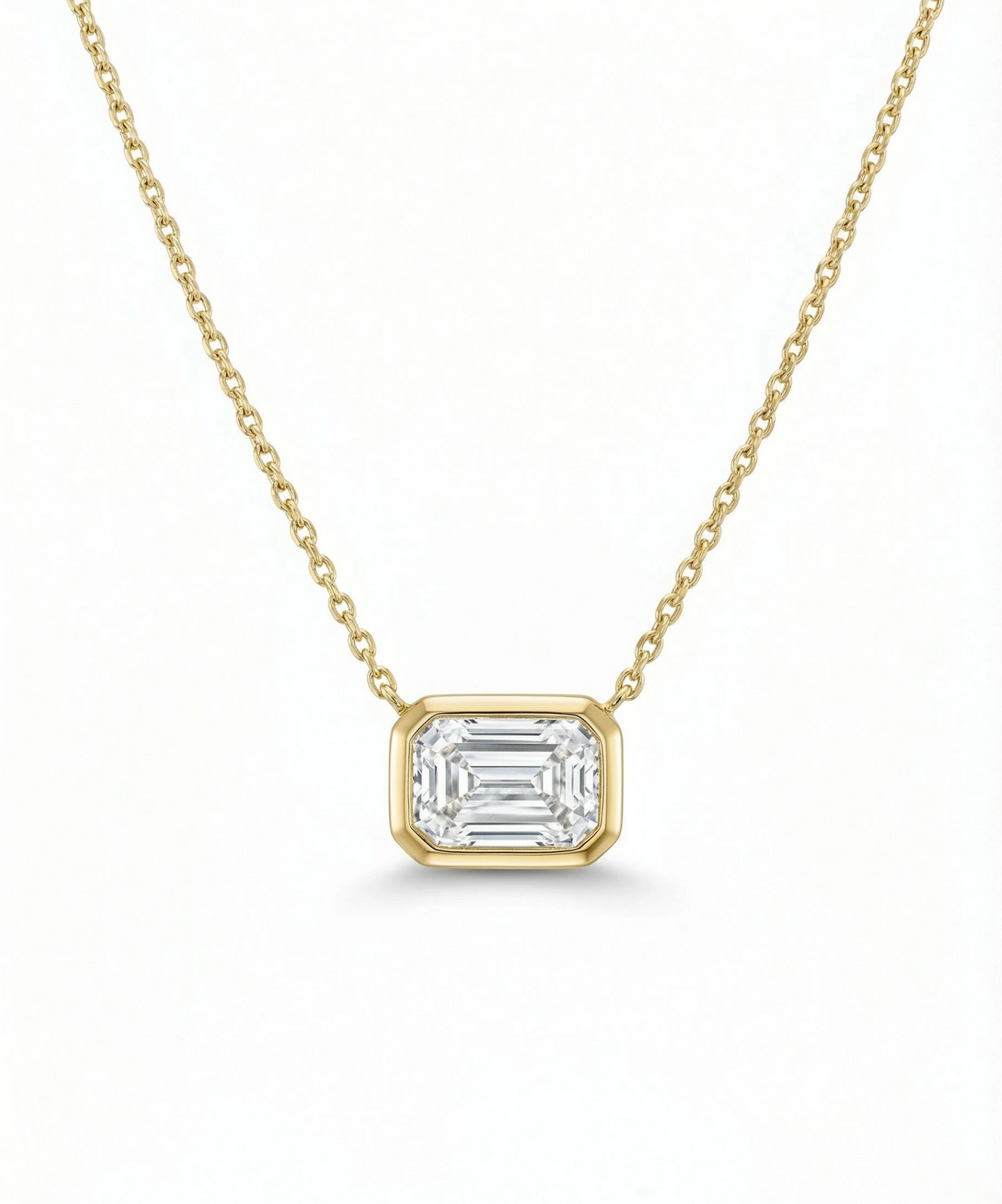 GOLD SOLITAIRE EMERALD CUT NECKLACE