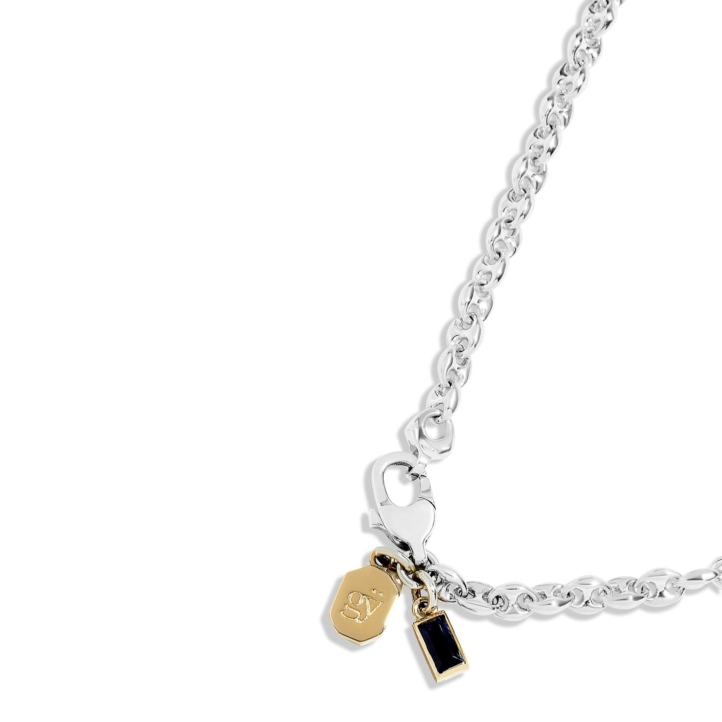 THE BLUE SAPPHIRE MULTI CHARM MARINER LINK NECKLACE