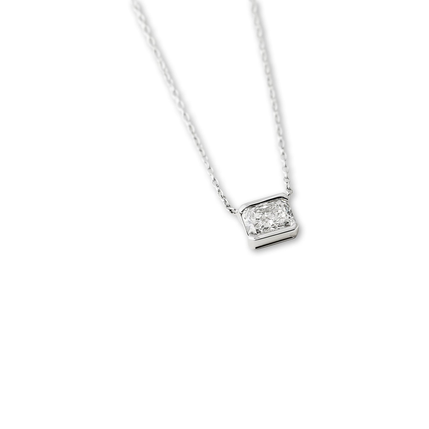 WHITE GOLD SOLITAIRE EMERALD CUT NECKLACE